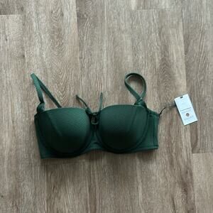 NWT Shade & Shore Light Lift Tie Front Keyhole Bikini Top Dark Green Size 34D